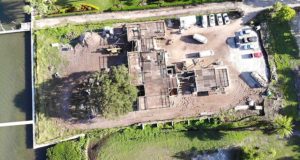 Aerial view of waterfront construction site